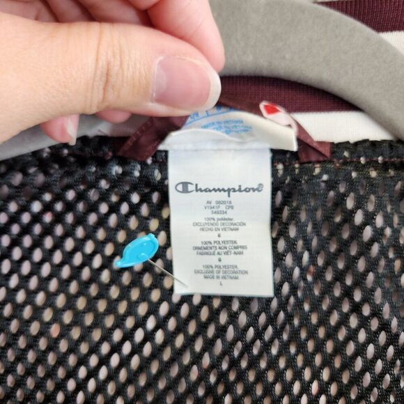 Champion Jacket Mens L Brown Allover Script Satin Baseball Mesh Lined Varsity - Picture 8 of 15